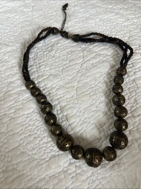 Handcrafted Brown Metallic Beaded Statement Necklace